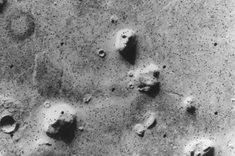 The original 'Face on Mars' image taken by NASA's Viking 1 orbiter, in grey scale, on July, 25 1976. Image shows a remnant massif located in the Cydonia region.
